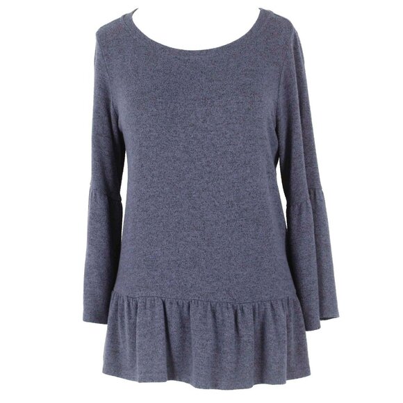 Gibson Tops - Gibson Sz M Navy Black Ruffle 3/4 Sleeve Rayon Polyester Top